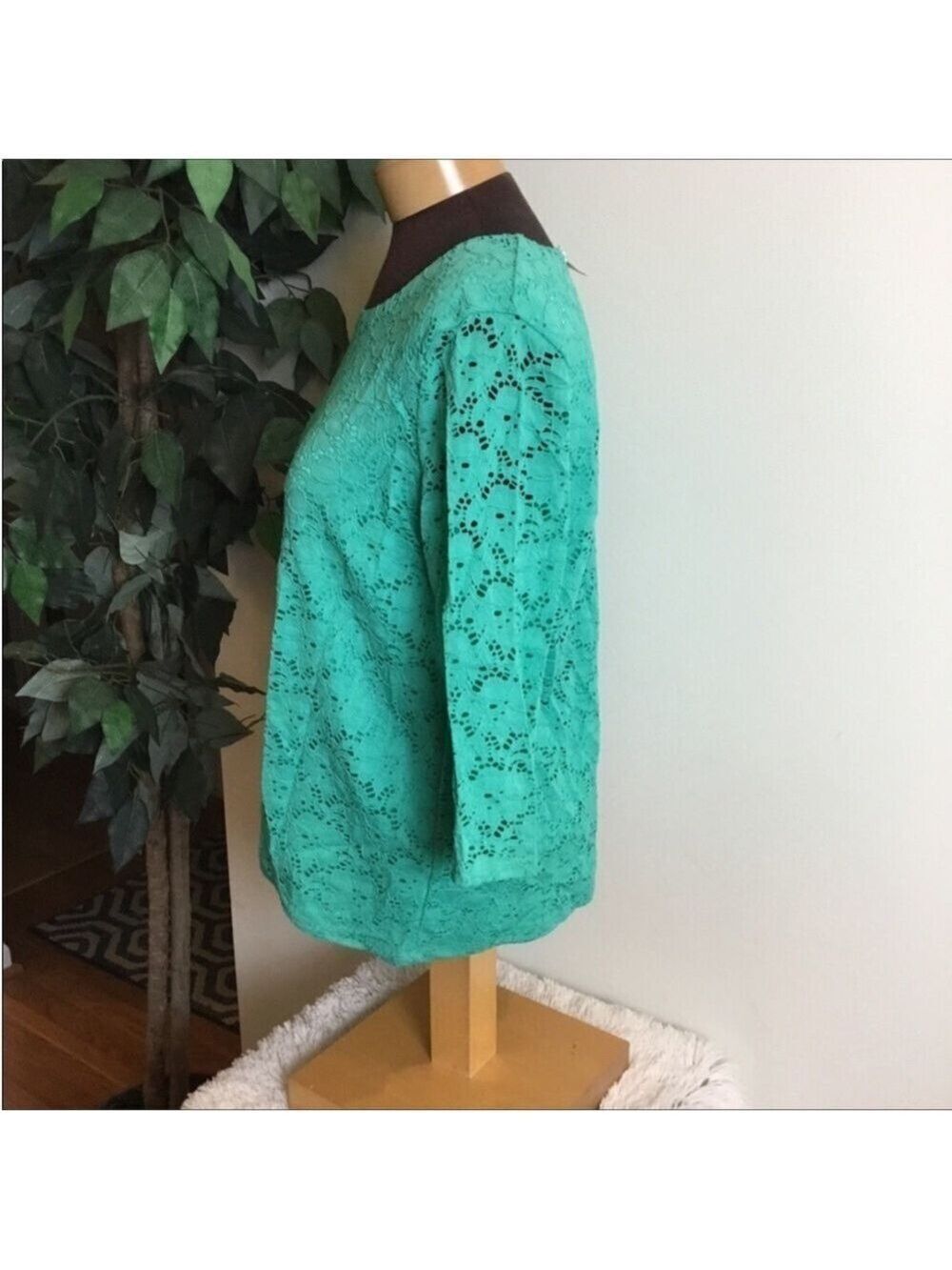 Alfani floral lace pullover blouse Women’s size medium green 3/4 sleeve - Picture 7 of 16